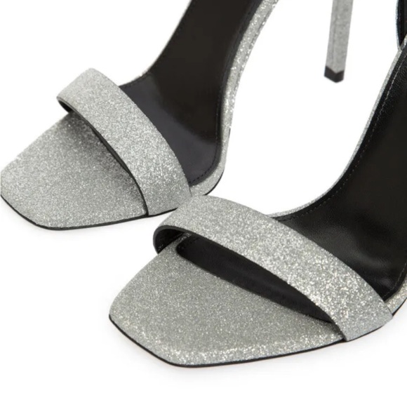 YSL Saint Laurent Strappy Sandals with Silver Glitter Effects NIB Size 37.5 - Picture 3 of 7